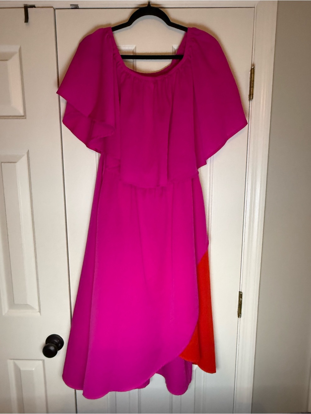 TCEC large EUC Fuchsia Off-Shoulder High-Low Dress with Orange Accent